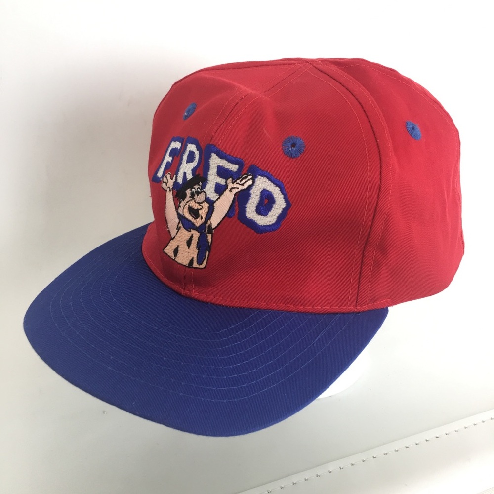 Vintage 1993 Fred Flintstone Snapback Hat Cap Red Blue Embroidered Annco Tag